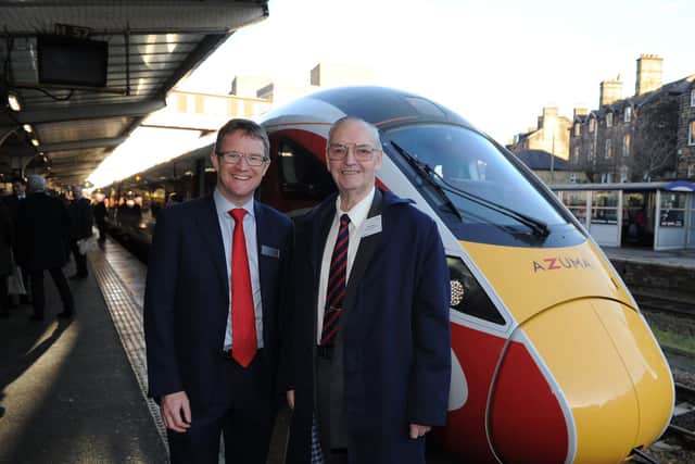 Great new London services for Harrogate - Brian Dunsby from Harrogate Line Supporters, right, with David Horne, managing director of LNER.