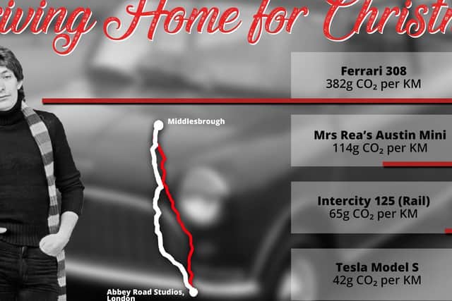 Researchers at the University of Sheffield have calculated the carbon emissions from Chris Rea's journey home for Christmas.
