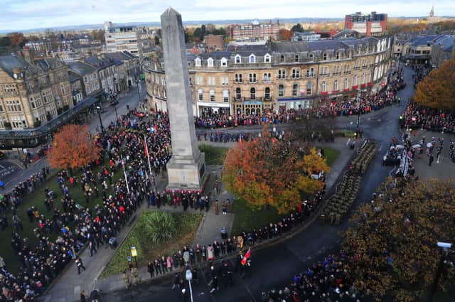 10th November 2019
Harrogate town centre Remembrance service at the war memorial, Harrogate
Pictured hugr crowds gather to watch the parade
Picture Gerard Binks