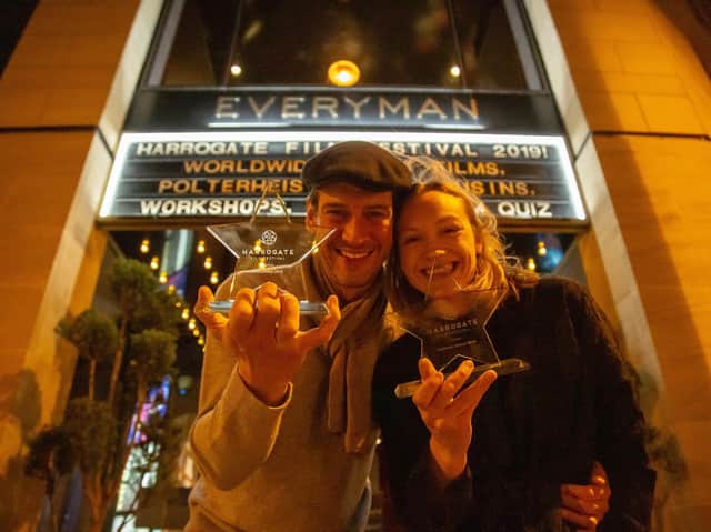 Flashback to winning filmmakers outside Everyman cinema at last year's Harrogate Film Festival.