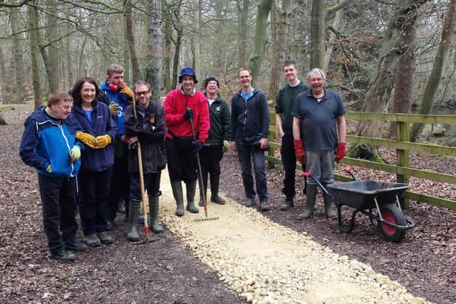 The team from Open Country working hard on the new path at Hookstone Woods.