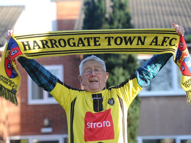 86-year-old John Walker, Harrogate Town FCs greatest fan, who has been following them for more than 70 years. (Picture: Gered Binks)