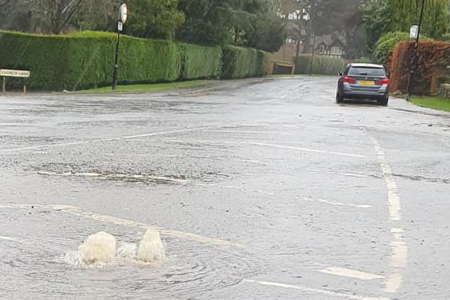 The waterlogged junction between Green Lane and Leadhall Lane in Harrogate. Picture: Lucy Hind.