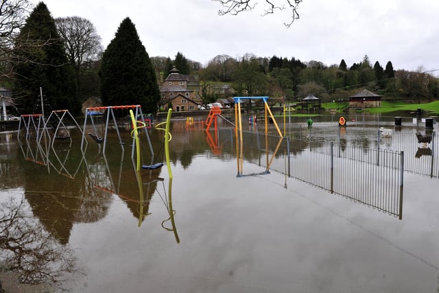Play areas were flooded in Pateley Bridge as Storm Dennis took hold over the weekend.