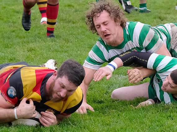 Sam Brady was a try-scorer for Harrogate RUFC in their 20-18 defeat at Billingham. Picture: Richard Bown