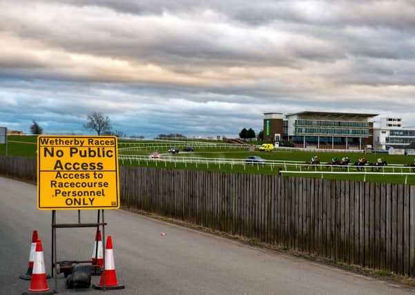 The last race at Wetherby takes place behind closed doors as the Corona Virus continues to hit the sporting world.17 March 2020. Picture Bruce Rollinson