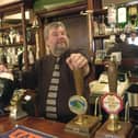 Derek Spiers behind the bar at The Yorkshire Lass in Knaresborough in 2002.