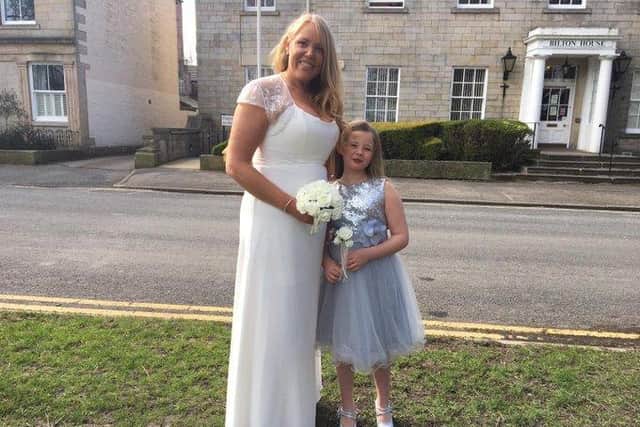 The glowing bride with her daughter and bridesmaid Molly.
