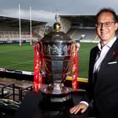 Rugby League World Cup CEO Jon Dutton with the trophy. (SWPIX)