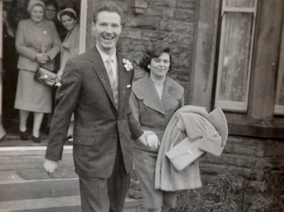 Wedding day in Harrogate 60 years ago - Pauline Summersall, a founder member of Woodlands Drama Group, and her husband Norman, a well-known local cricketer at the time.