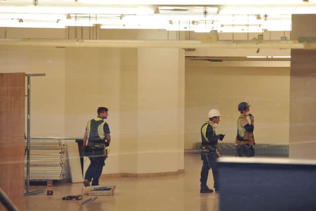 Contractors working to turn Harrogate Convention Centre into a hospital for coronavirus patients. Picture: Gerard Binks.