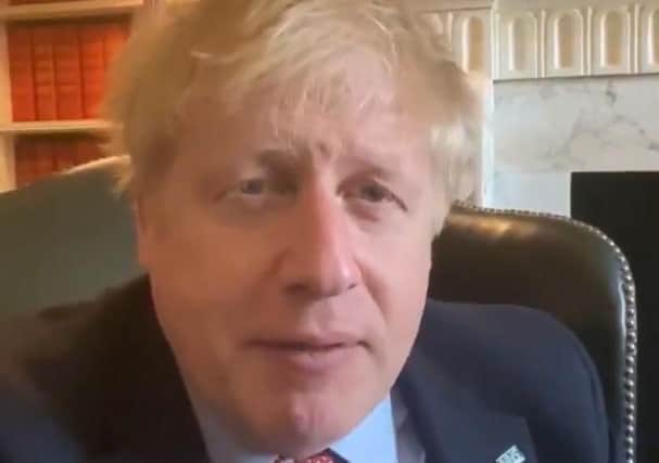 Prime Minister Boris Johnson in a video message from isolation before he went into hospital. Photo: PA
