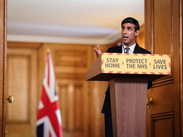 Chancellor Rishi Sunak speaking during a media briefing in Downing Street, London, on coronavirus (COVID-19). Photo: Downing Street / PA