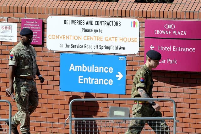 Members of the Armed forces pictured this week at the NHS Nightingale Hospital in Harrogate near the Royal Hall..Picture by Simon Hulme