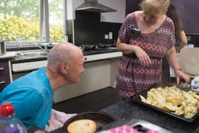 Disability Action Yorkshire social care worker Michele Dickinson and Claro Road home customer, David Crane in Harrogate.