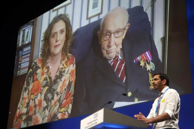 Speaking via video link, veteran fundraiser Captain Tom Moore thanked the NHS for doing "such a magnificent job" as he opened Harrogate's NHS Nightingale hospital in his native Yorkshire.