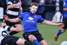 Harrogate Town midfielder Lloyd Kerry was forced to play in a face mask during the 2016/17 season. Picture: Matt Kirkham