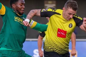 Joe Leesley in action for Harrogate Town against Notts County during the early weeks of the 2019/20 campaign. Picture: Matt Kirkham