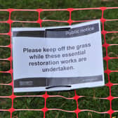The sign at West Park Stray in Harrogate warning of restoration work.