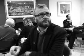 What was normal now looks abnormal -  The Harrogate Advertiser's Graham Chalmers in Marconi cafe in Harrogate prior to the coronvirus pandemic and social distancing which have caused all this to look like history.