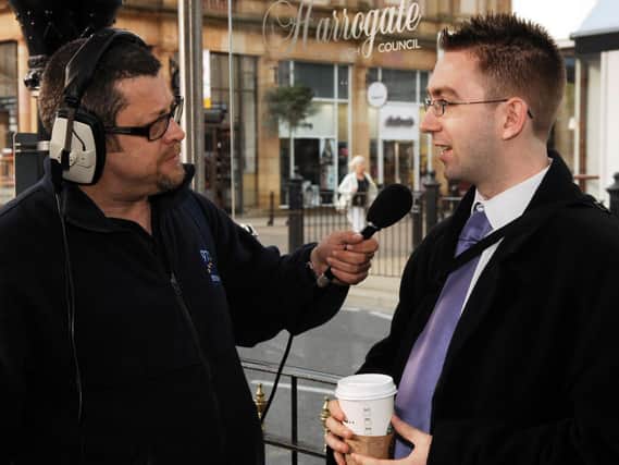 The golden days of Stray FM - A reporter from the Harrogate radio station conducts an interview in the town centre in 2008.