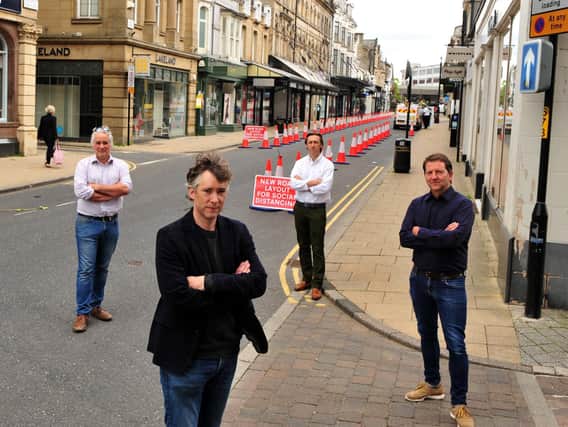 Leading traders from Independent Harrogate group pictured this week in James Street which has seen parking banned to create space for social distancing. From left Ben Ogden, Nicholas Richardson, Robert Ogden and Robert Kennedy. (Picture Gerard Binks)