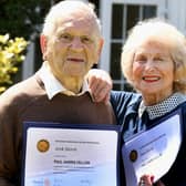 Arek Hersh 91 with his wife Jean 86 from Harewood who have received the  Paul Harris Felloowship, the Rotary Clubs highest award, they were members at Leeds Elmet branch of the Rotary Club  at Bardsey.