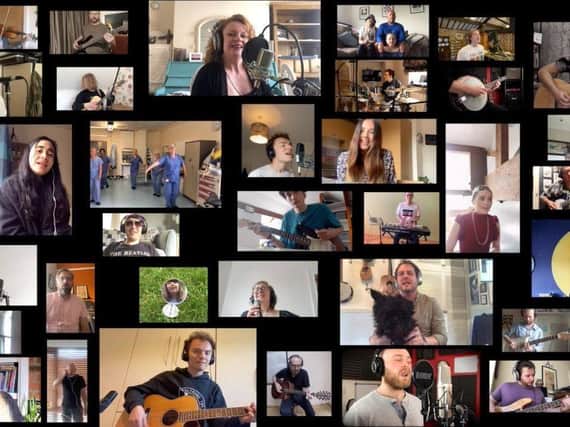 A scene from Harrogate musician George Farrar's video made with 43 local musicians and NHS staff.