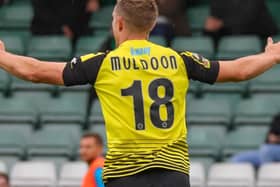 Harrogate Town's leading goalscorer Jack Muldoon celebrates. Picture: Matt Kirkham