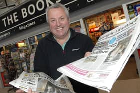 The award-winning Brian Moses pictured outside The Bookstall newsagents at Harrogate Railway Station in better days before the coronavirus lockdown. (Picture : Adrian Murray)