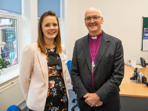 Harrogate Wellspring executive director Emily Fullarton with the Bishop of Leeds, the Rt Rev Nick Baines at Wellspring in Harrogate.