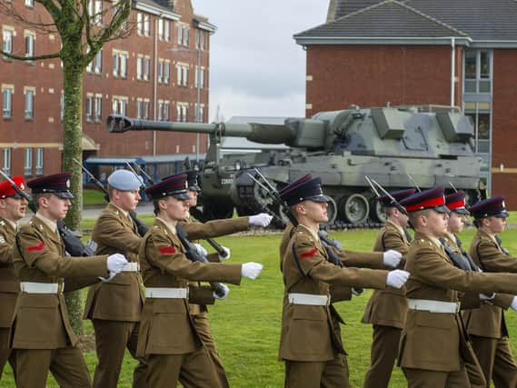 Junior soldiers on parade at the Army Foundation College at Penny Pot Lane in Harrogate.