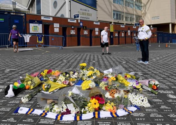 SUNDAY...Flowers are laid for Leeds United legend Jack Charlton outside Elland Road, Leeds..Following the death of the defender.  SUNDAY...12th  July 2020..Picture by Simon Hulme