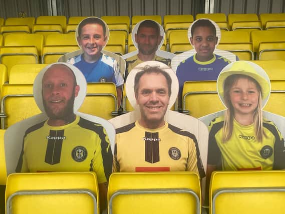 Harrogate Town have invited supporters to send pictures of themselves to be cut out and mounted on cardboard then placed in the stands for their National League play-off semi-final clash