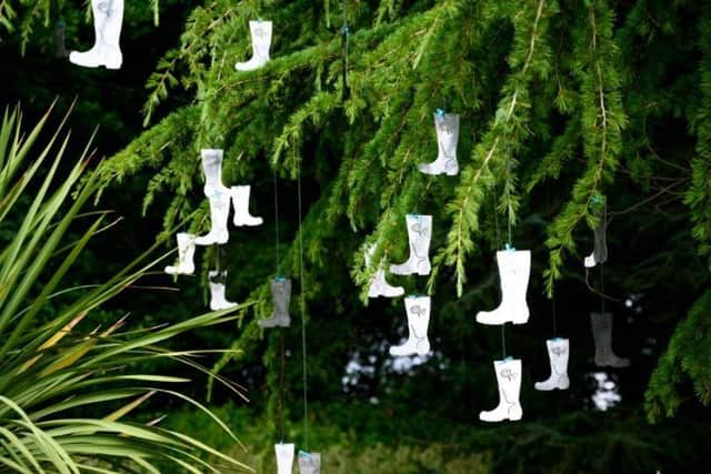 Give it Some Welly'  - The art installation for Yorkshire Cancer Research at Castle Howard by Harrogate artist Anita Bowerman.