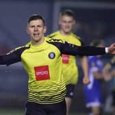 Harrogate Town midfielder Lloyd Kerry celebrates a goal against Hartlepool United. Picture: Matt Kirkham