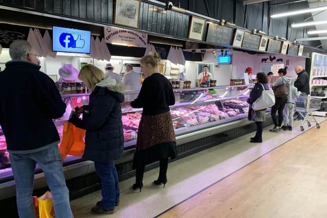 eat on sale at the butchers at Polhill Farm Shop near Sevenoaks as supermarkets are taking measures to help shoppers during the coronavirus outbreak, particularly for the elderly and vulnerable. PA Photo