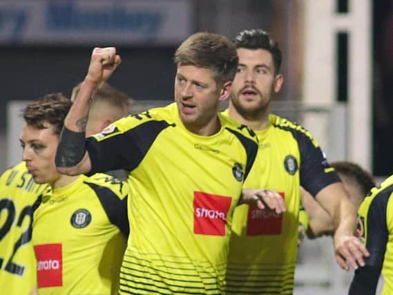 Jon Stead celebrates one of the seven National League goals he has scored for Harrogate Town thus far in 2019/20. Picture: Matt Kirkham