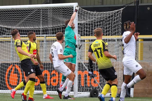 James Belshaw in action during Harrogate Town's play-off semi-final victory over Boreham Wood. Picture: Matt Kirkham
