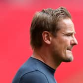 Neal Ardley watches on at Wembley as his Notts County side are put to the sword by Harrogate Town. Pictures: Getty Images.