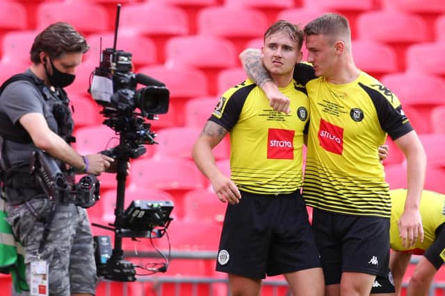 Jack Diamond's second-half goal was the one which saw Harrogate Town over the line as they made it to the Football League for the first time in their history. Picture: Getty