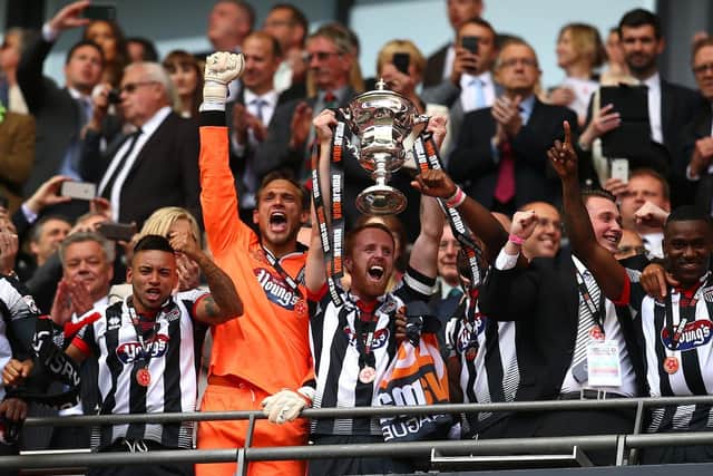 Grimsby Town won the 2015/16 play-off final, beating Forest Green Rovers, who were promoted a year later.