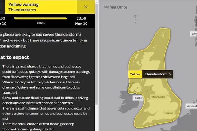 The Yellow Warning from the Met Office shows how the whole of the country is on alert next week, with the storms rolling in at some stage on Monday.