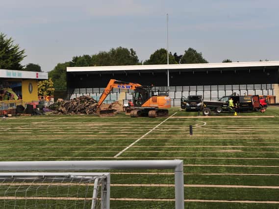 The diggers are in! The scene at CNG Stadium in Harrogate this week as the 3G pitch is dug up. Picture Gerard Binks