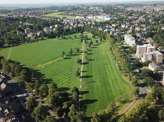 This aerial image shows the difference in the Stray in Harrogate at West Park.