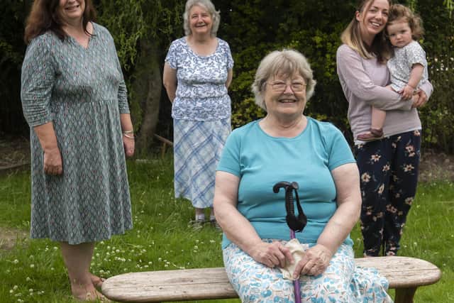 Pictured are Anne Dennis, front, and then behind her from left to right, neighbours Alison Hobbs,Ivy Kirkbright and Krista Gray