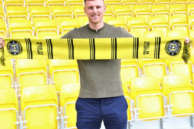 Jake Lawlor was unveiled as a Harrogate Town player on Tuesday.