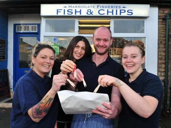 Supporting elderly residents during Covid - The hard-working team at fish and chip shop Harrogate Fisheries.