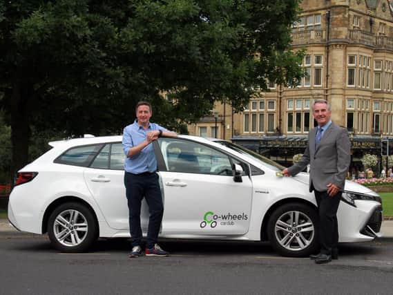 New hybrid car scheme to reduce carbon emissions in Harrogate -  Harrogate Borough Councillor Phil Ireland, right, with Richard Falconer, managing director of Co-wheels.