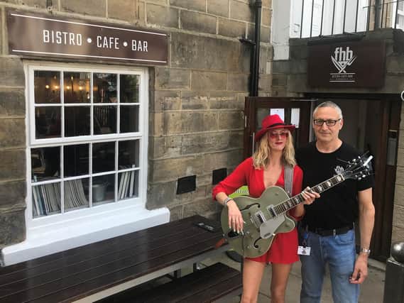 Live music in Harrogate - Harrogate's Fashion House Bistro owner David Dresser, with Leeds singer-song writer Hayley Gaftarnick.